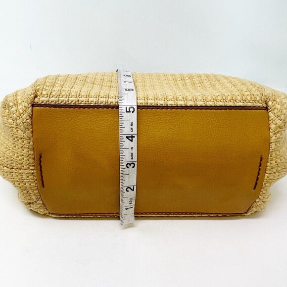 Vintage Fossil Tan Woven Straw Wood Handles Small Satchel Tote Bag Y2K 90’s Boho - Picture 5 of 10